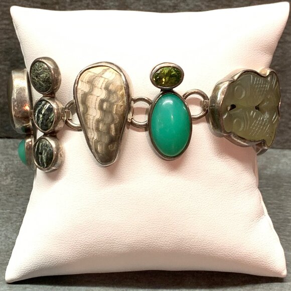 THE DREAMER Vintage Sterling Silver 925 Fossil Stone Boho Unique Bracelet #788 - Picture 8 of 13